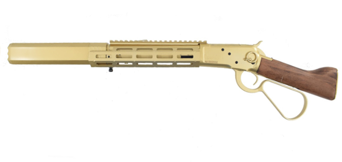 A&K M-LOK Real Wood M1873 Sawed-Off Gas Lever Action Rifle with silencer (Gold)